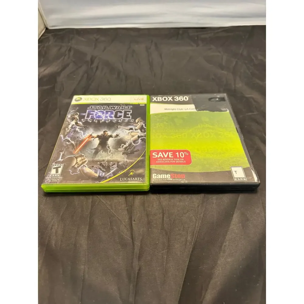 Xbox 360 Game Lot: Star Wars The Force Unleashed + Midnight Club LA Complete Vtg